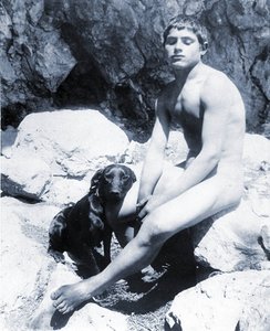 研究一个狗的裸体男孩，c.1901（cyanotype） 作者 威廉·冯·格洛登男爵